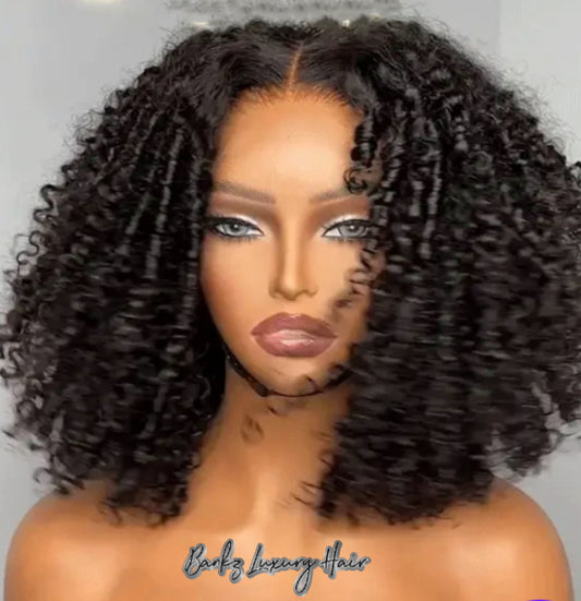 “Jasmine “ 14 inch Natural Coily Curl Glueless 5x5 Closure HD Lace Wig Breathable Cap