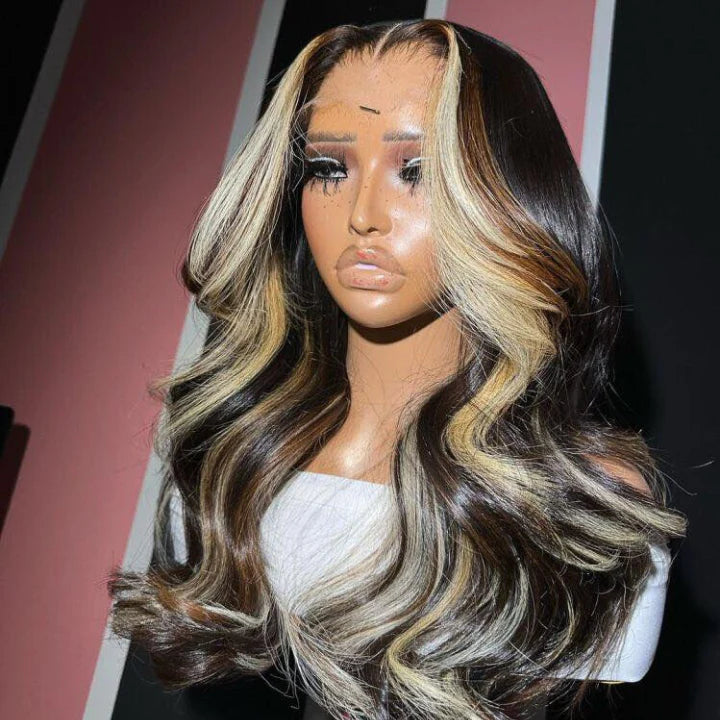 “Destiny” 1B/27/30 Highlights Wig Human Hair HD 13X4Lace Frontal Body Wave Wig Blonde Black Pre Plucked Glueless Wig