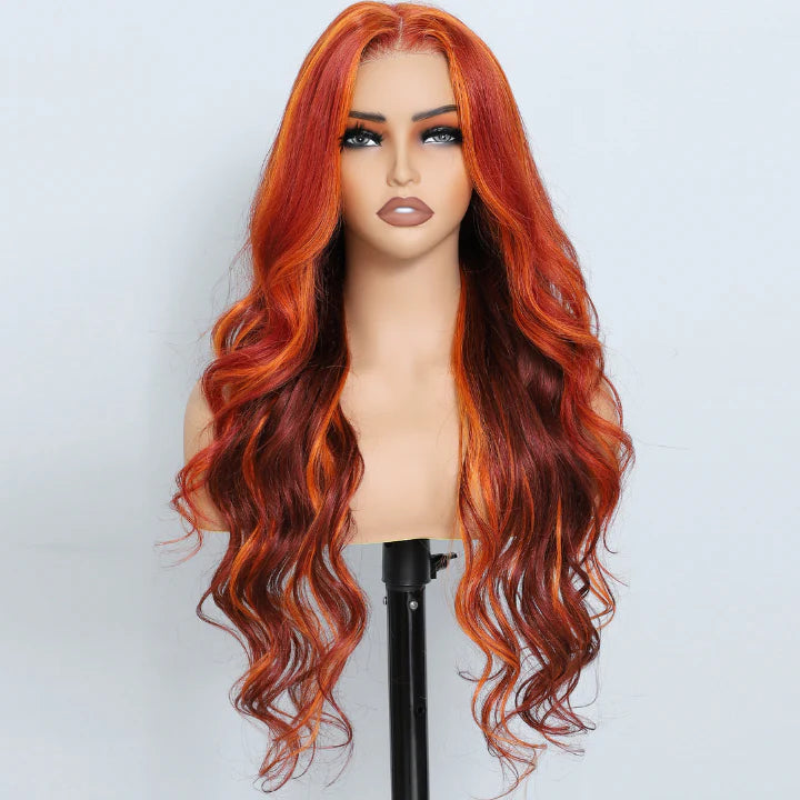 “GINNY” Ginger Loose Wave 13x4/7x5 HD Lace Front Wig Highlights Orange Color Human Hair