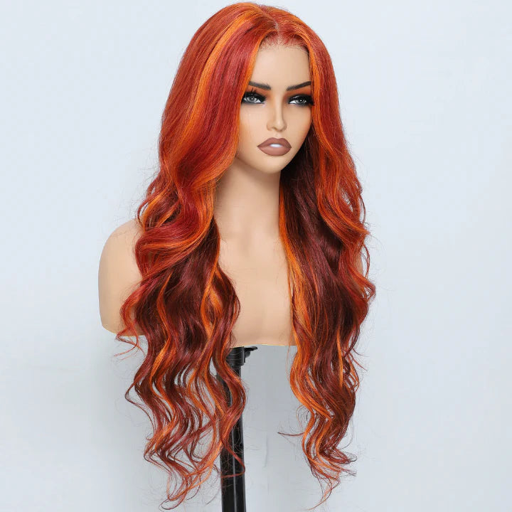 “GINNY” Ginger Loose Wave 13x4/7x5 HD Lace Front Wig Highlights Orange Color Human Hair