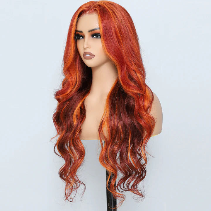 “GINNY” Ginger Loose Wave 13x4/7x5 HD Lace Front Wig Highlights Orange Color Human Hair