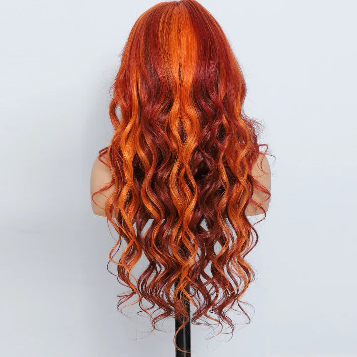 “GINNY” Ginger Loose Wave 13x4/7x5 HD Lace Front Wig Highlights Orange Color Human Hair