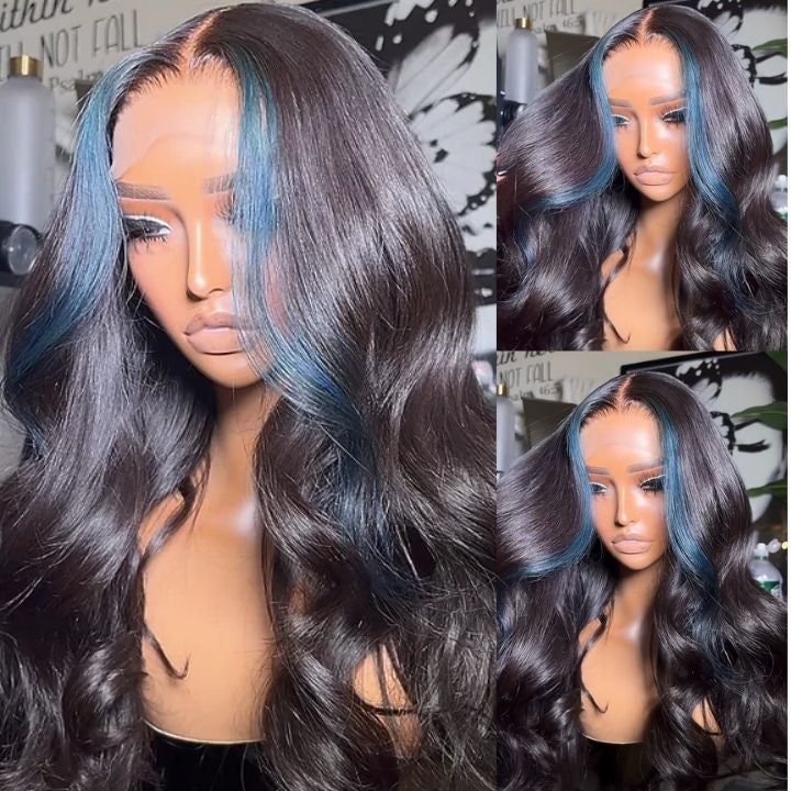 “BOSSY” Light Blue Transparent Lace Front Human Hair Body Wave 13x4/4x4