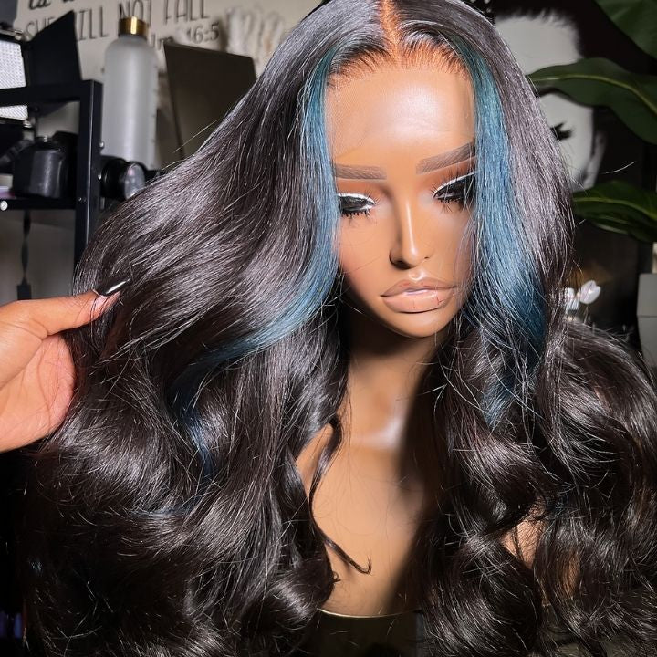 “BOSSY” Light Blue Transparent Lace Front Human Hair Body Wave 13x4/4x4