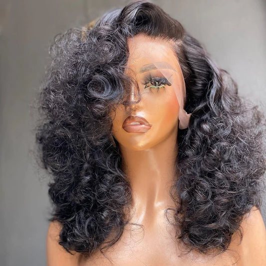 “Celess” Glueless Loose Wave Natural Human Hair Clear Transparent Lace Front Wand Curly Wig.