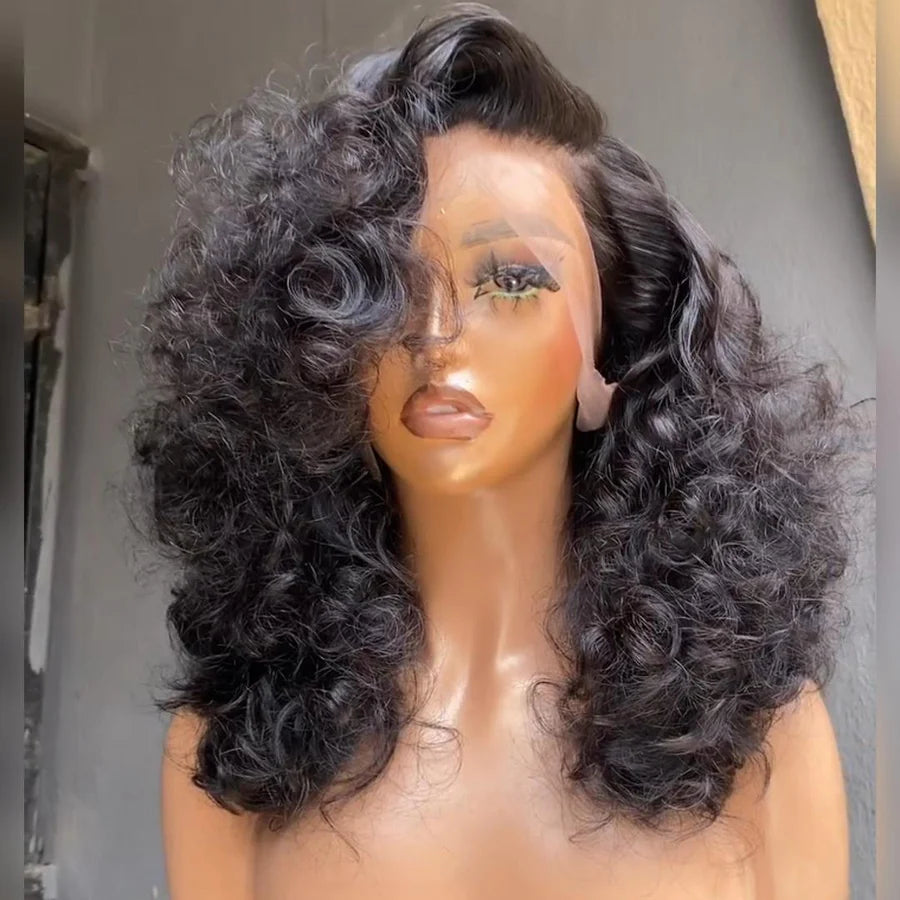 “Celess” Glueless Loose Wave Natural Human Hair Clear Transparent Lace Front Wand Curly Wig.