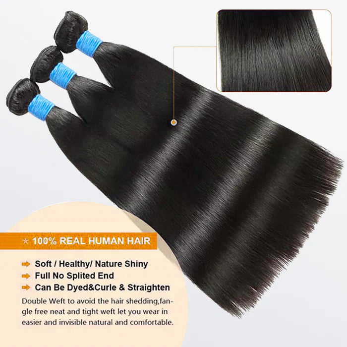 10-36 Inch Straight Virgin Brazilian Hair #1B Natural Black